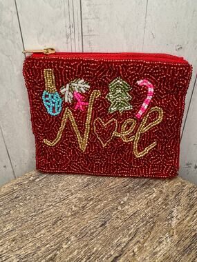 Christmas Beaded Coin Purse Holiday Red Pouch Womens Gift for Her NEW!